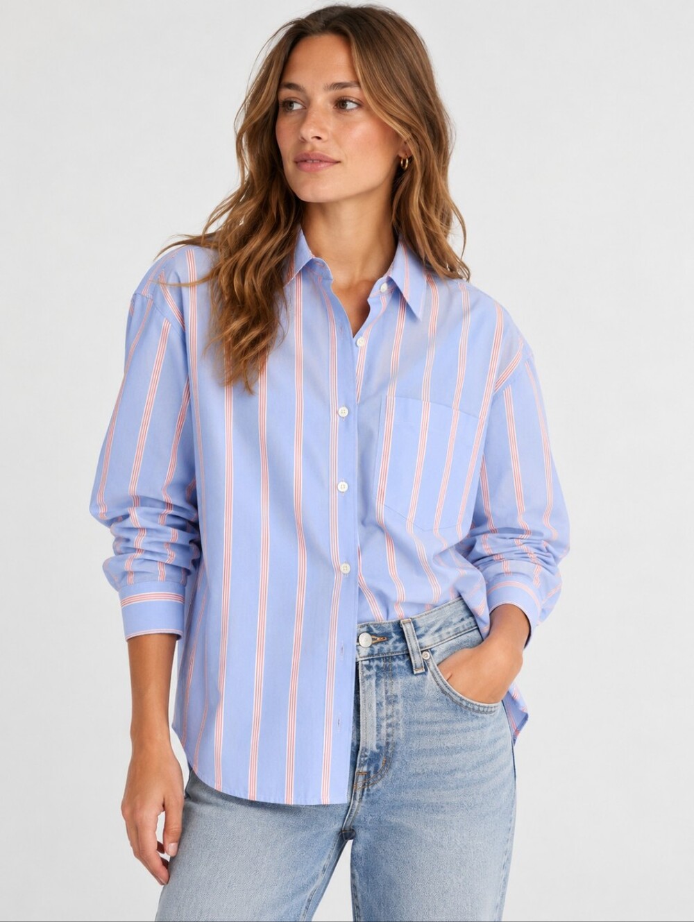 Madewell The Easy Shirt in Poplin Blue Pink Stripe